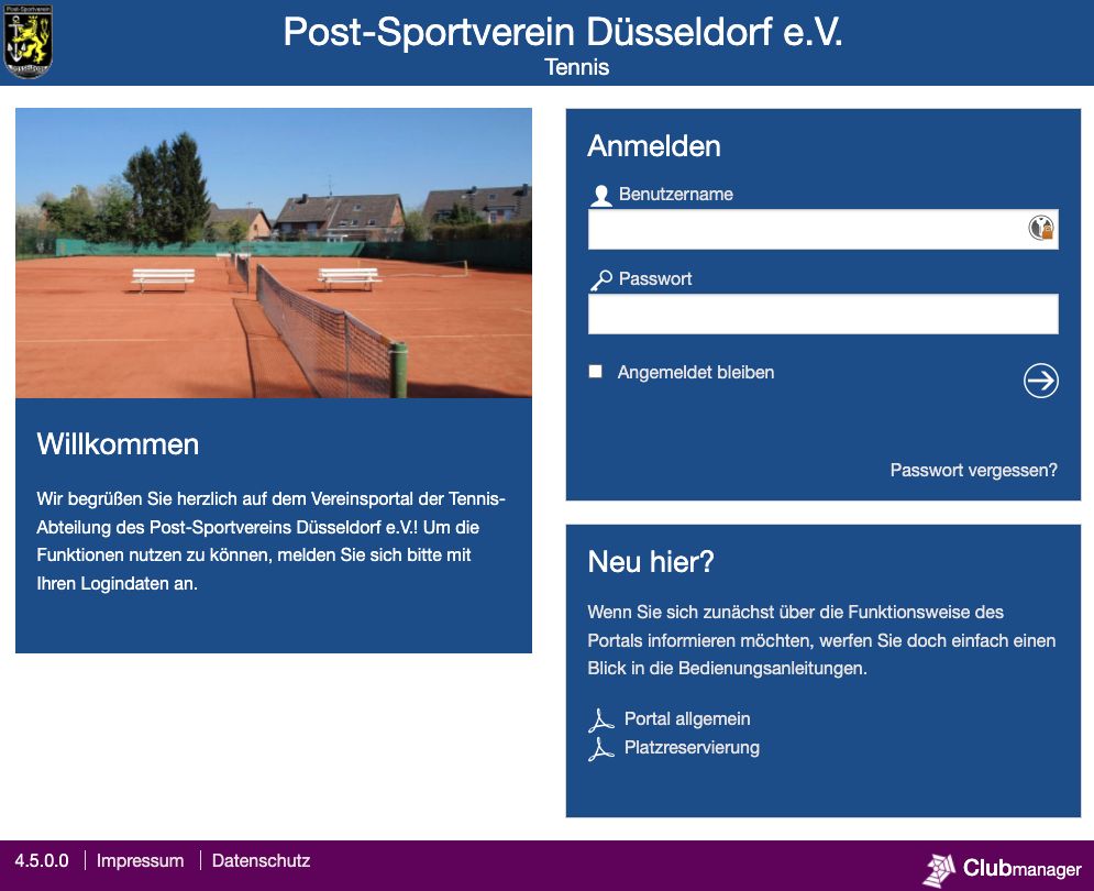 Referenz Post SV Düsseldorf Tennis - Homepage-Screenshot